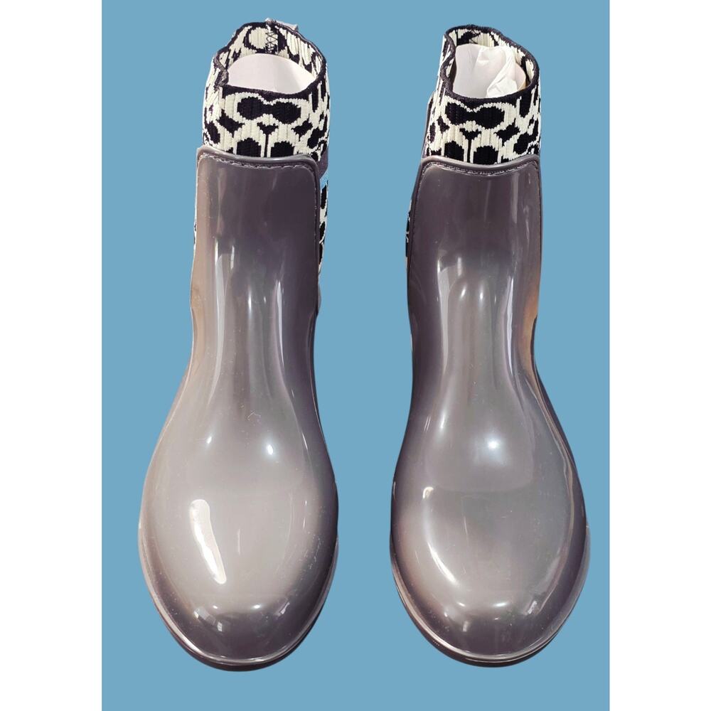 COACH Rivington Women’s 8 Rain Boots Heather Grey Signature Knit Logo Boots NEW - Picture 7 of 10